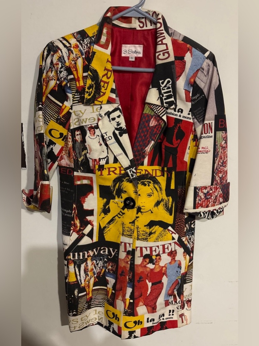 3 Sisters Multicolor Graphic Newsprint Blazer